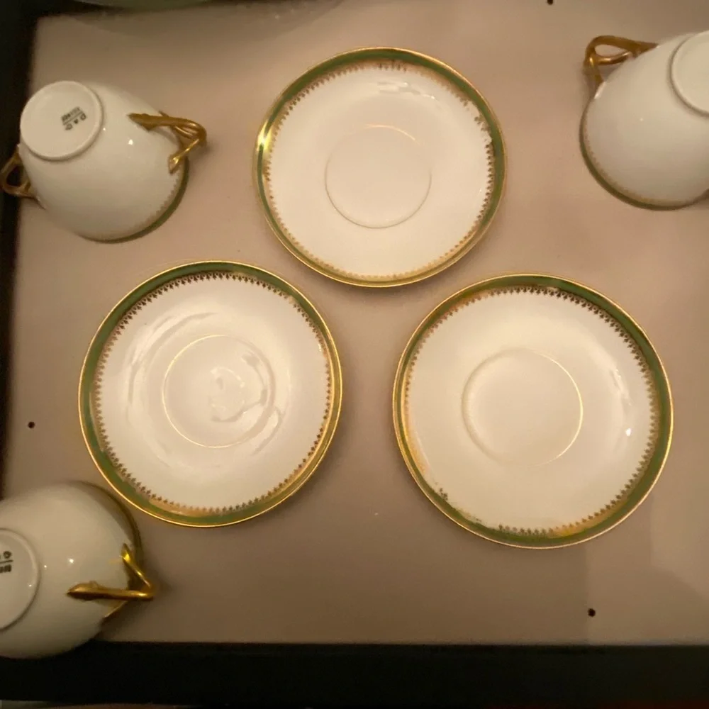 Haviland Gold and Green Bouillon Set 3